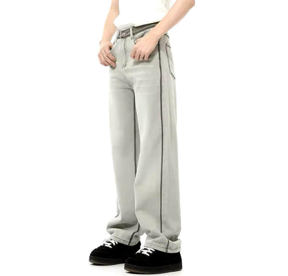 Gray Reverse Stitch Wide Leg Jeans