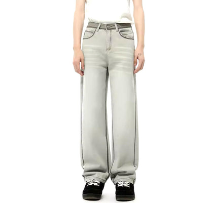 Gray Reverse Stitch Wide Leg Jeans