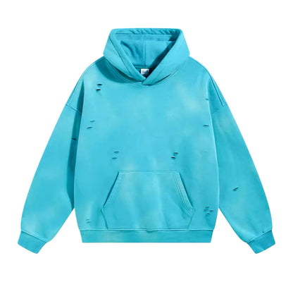 Teal Faded & Distressed Hoodie