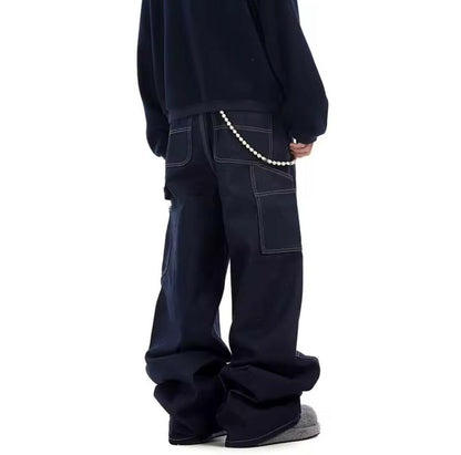 Raw Denim Double Knee Carpenter Baggy Jeans
