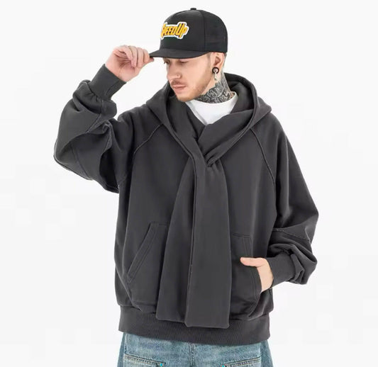 Charcoal Gray Scarf Hoodie