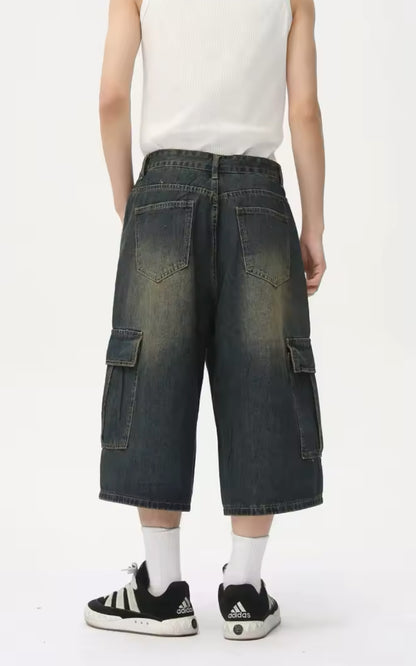 Navy Desert Wash Long Cargo Jorts