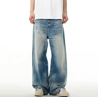 Faded Blue Button Fly Baggy Jeans