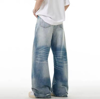 Faded Blue Button Fly Baggy Jeans