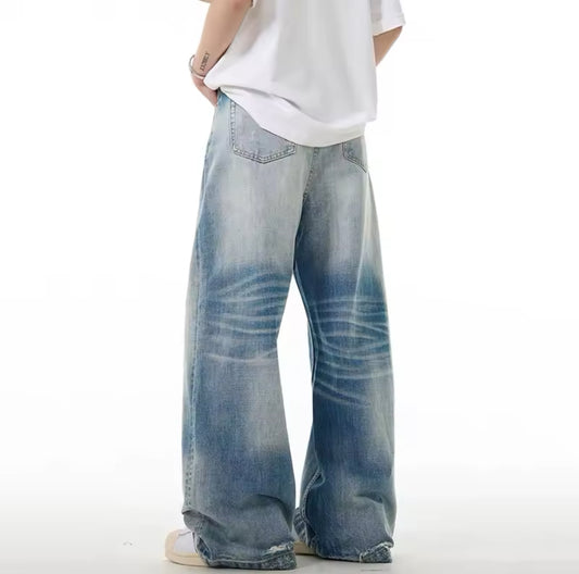 Faded Blue Button Fly Baggy Jeans