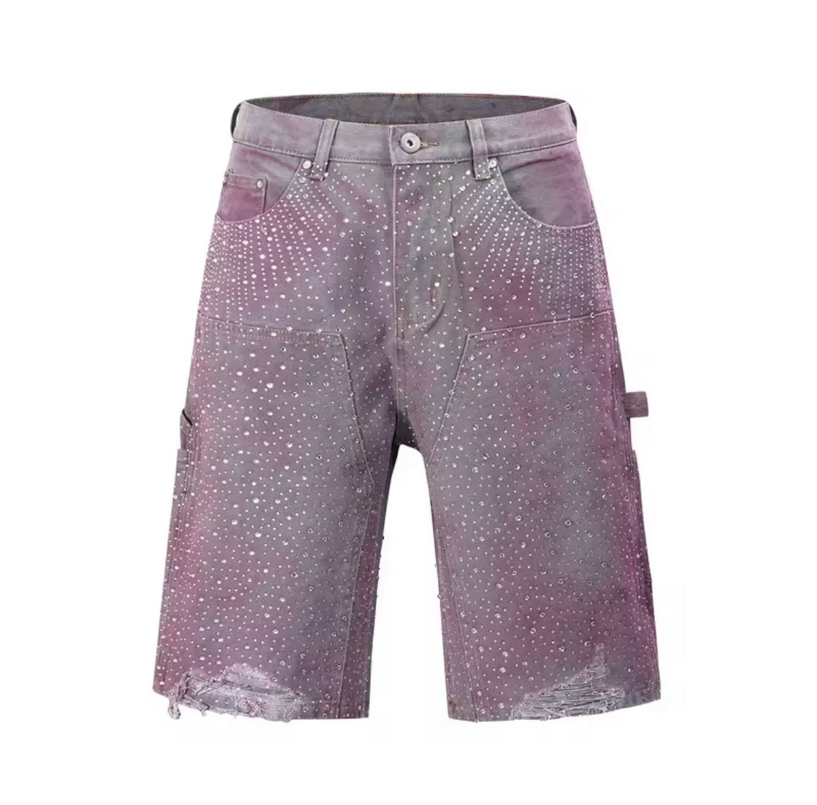 Rhinestone Double Knee Baggy Jorts