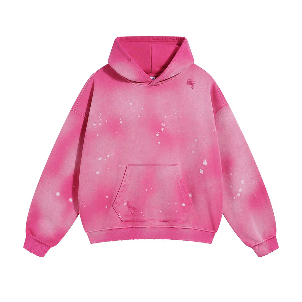 Pink Faded & Distressed Paint Splattered Hoodie