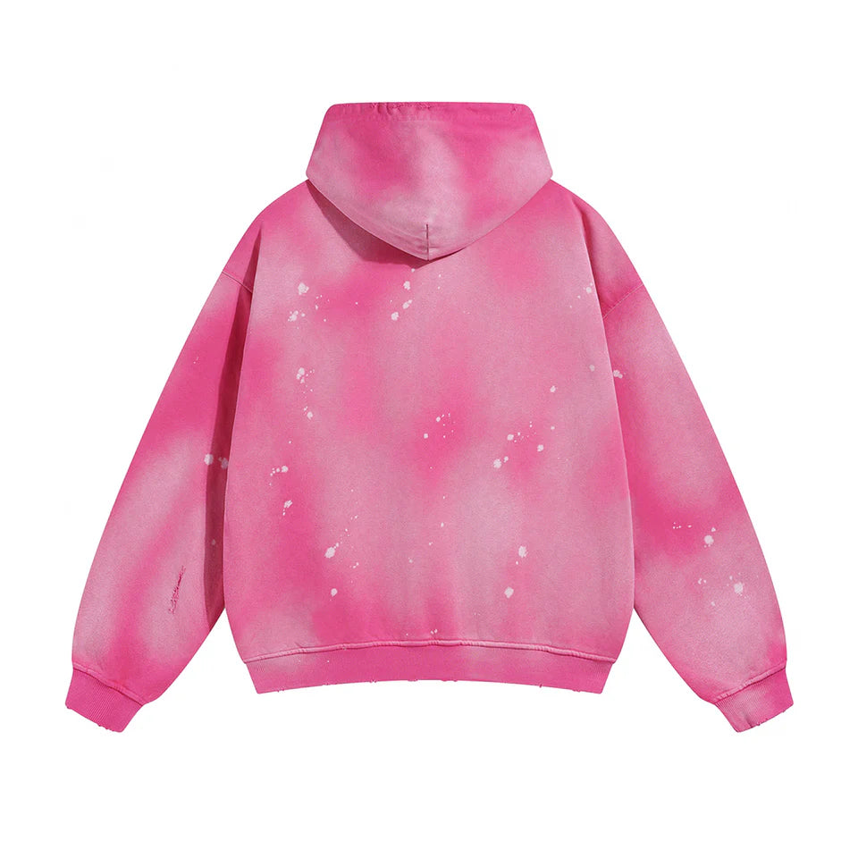 Pink Faded & Distressed Paint Splattered Hoodie