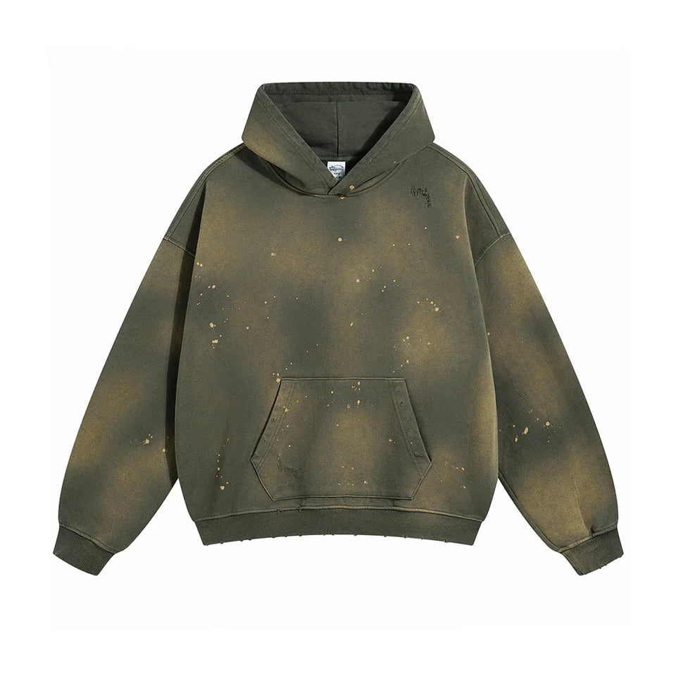 Green Faded & Distressed Paint Splattered Hoodie
