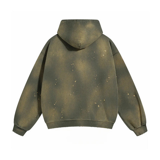 Green Faded & Distressed Paint Splattered Hoodie