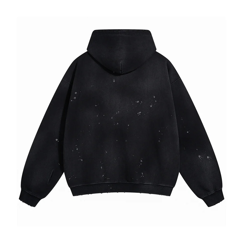 Black Faded & Distressed Paint Splattered Hoodie