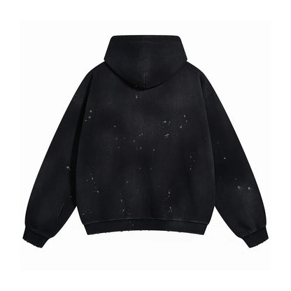 Black Faded & Distressed Paint Splattered Hoodie