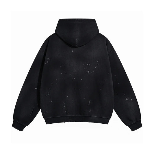 Black Faded & Distressed Paint Splattered Hoodie