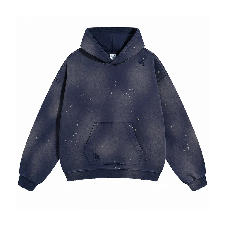 Navy Faded & Distressed Paint Splattered Hoodie