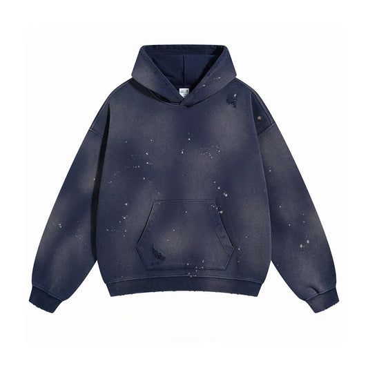 Navy Faded & Distressed Paint Splattered Hoodie