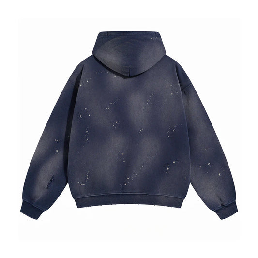 Navy Faded & Distressed Paint Splattered Hoodie