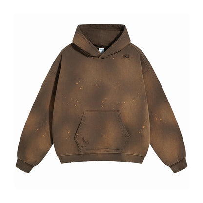 Brown Faded & Distressed Paint Splattered Hoodie