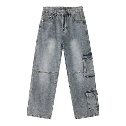 Light Blue Straight Leg Cargo Pants Kore Clothing