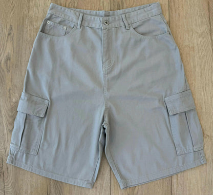 Light Gray Baggy Long Cargo Jorts Kore Clothing
