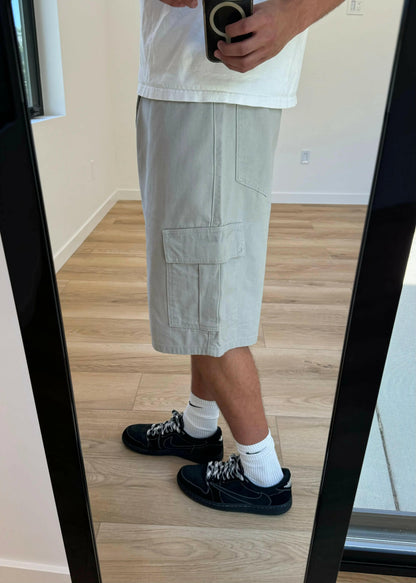 Light Gray Baggy Long Cargo Jorts Kore Clothing