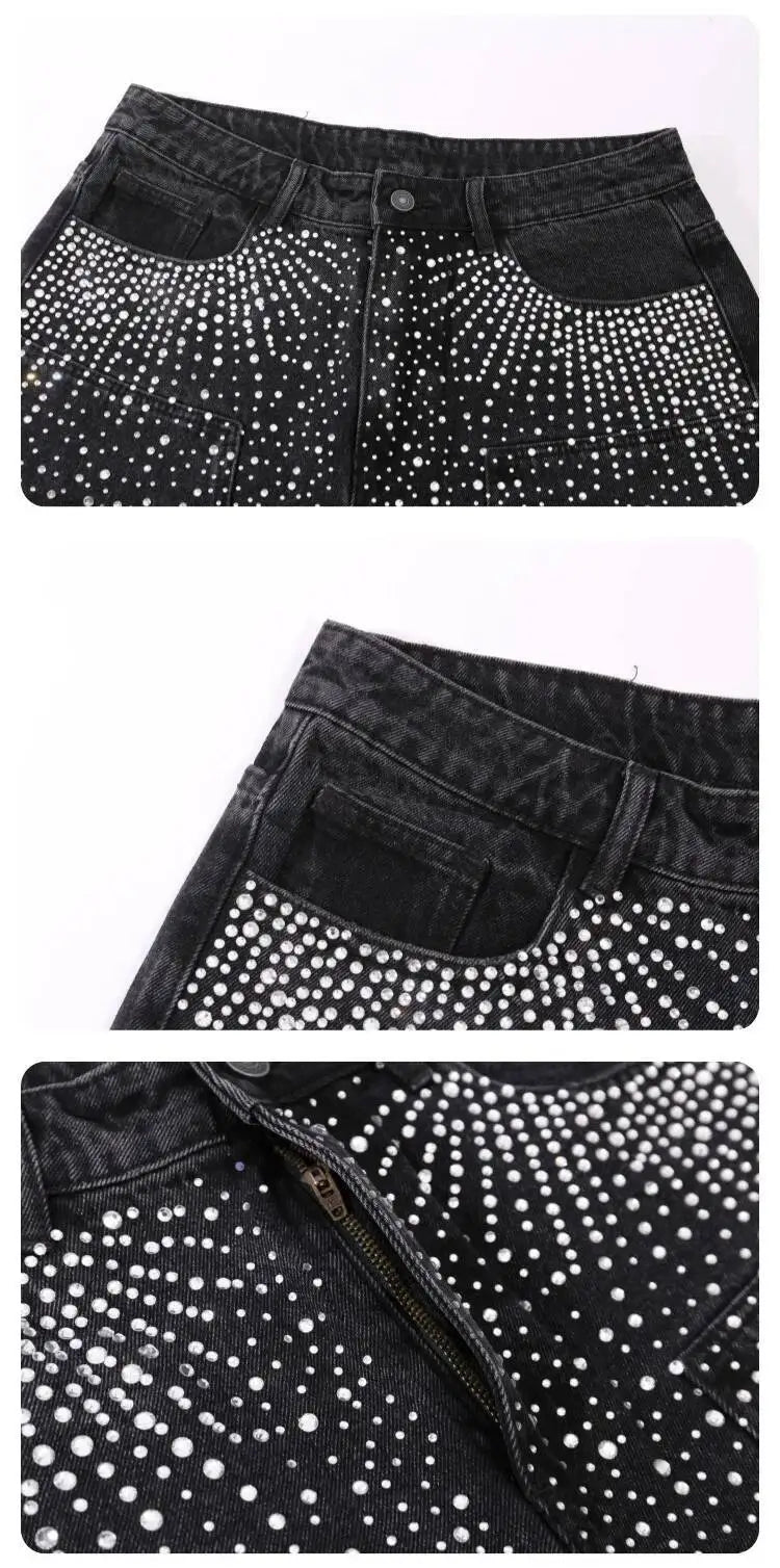 Rhinestone Double Knee Baggy Jorts