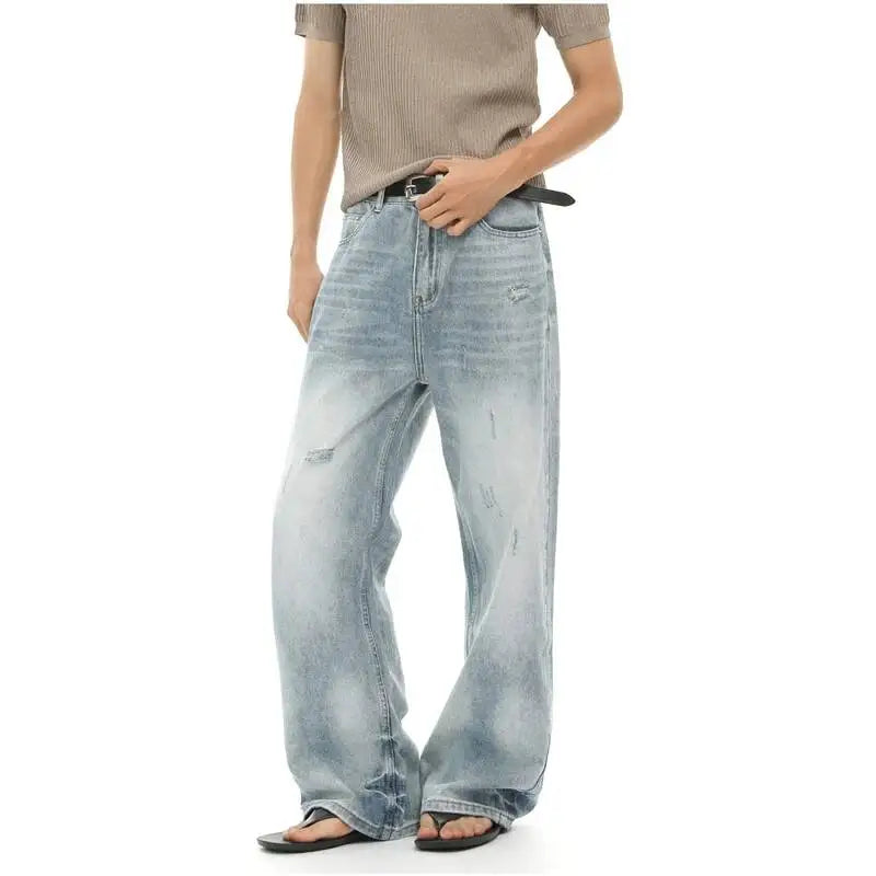 Distressed Light Blue Wide Leg Jeans