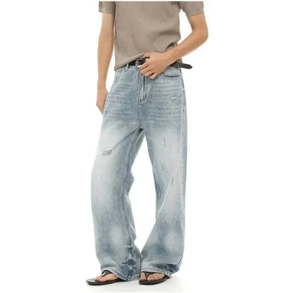 Distressed Light Blue Wide Leg Jeans