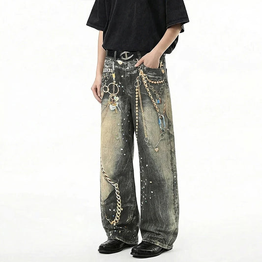 Graphic Chain Baggy Jeans