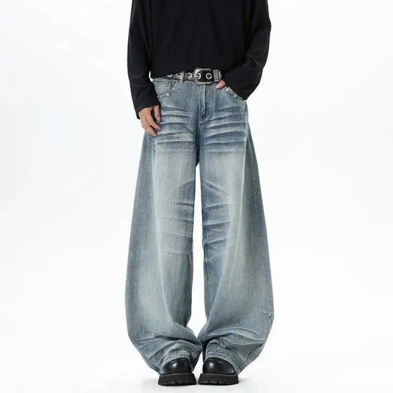 Light Blue Whiskered Baggy Jeans