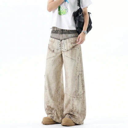 Graphic Belt & Laced Baggy Jeans