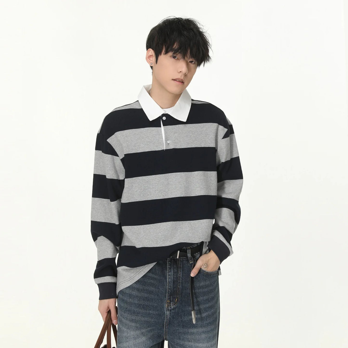 Striped Long Sleeve Polo