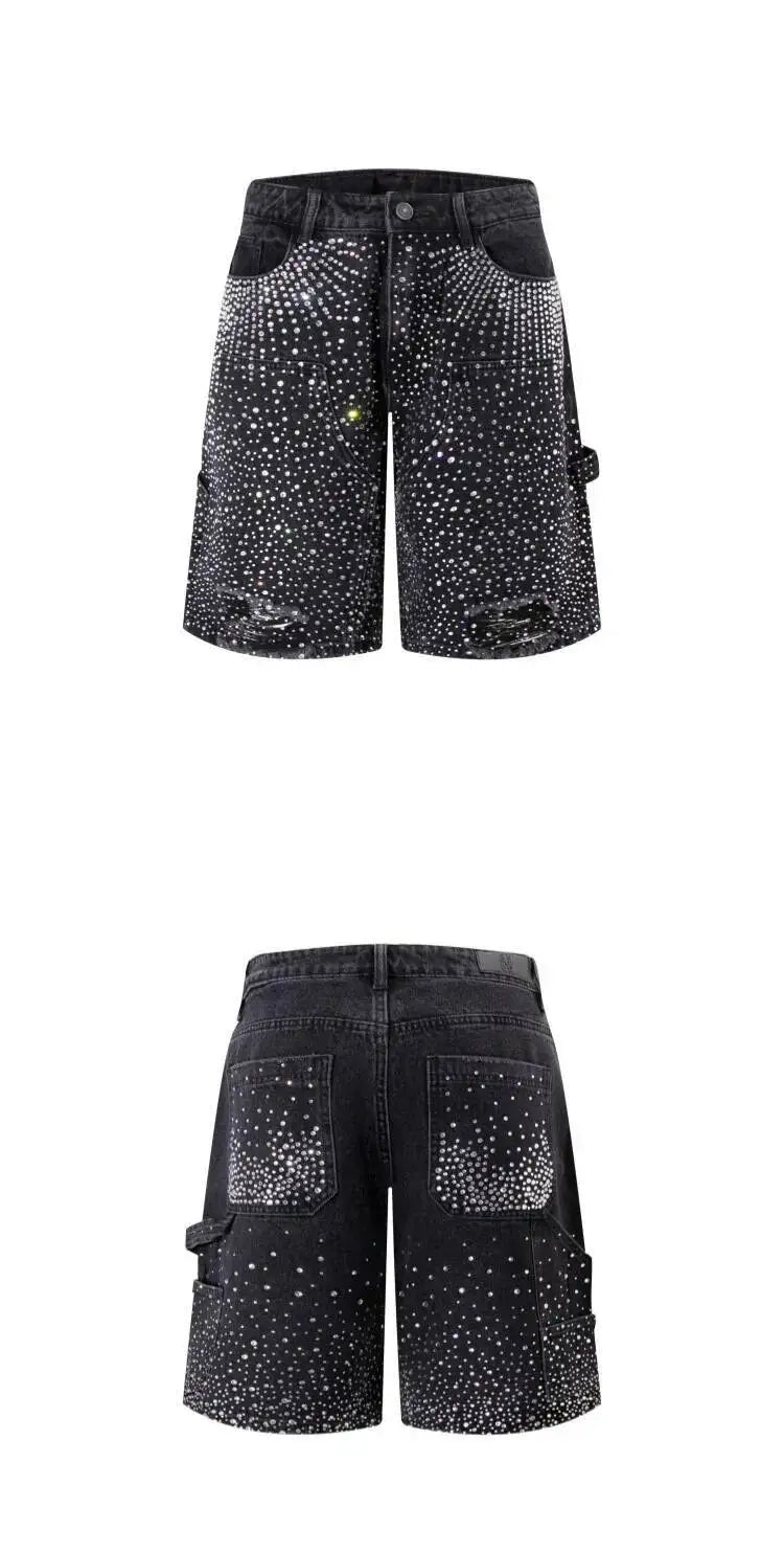 Rhinestone Double Knee Baggy Jorts