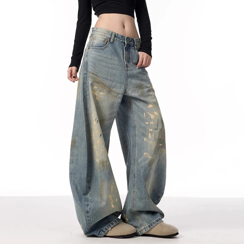 Blue Desert Wash Painted Baggy Jeans