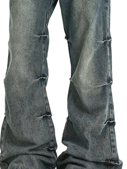 Faded Blue Scrunched Straight Leg Jeans