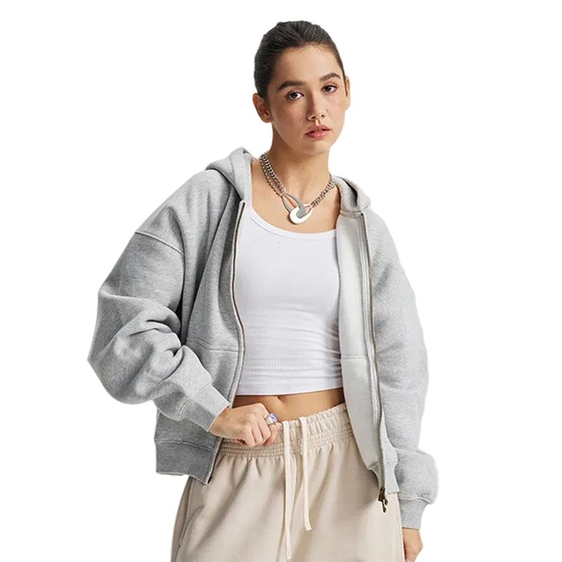 Boxy Double Zip Up Hoodie