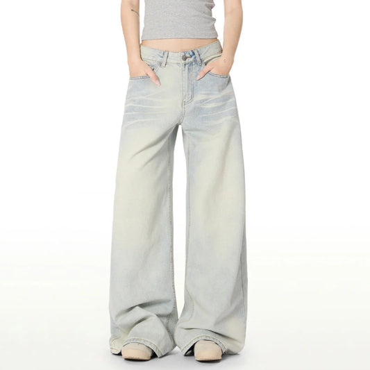 Whiskered Light Blue Washed Jeans