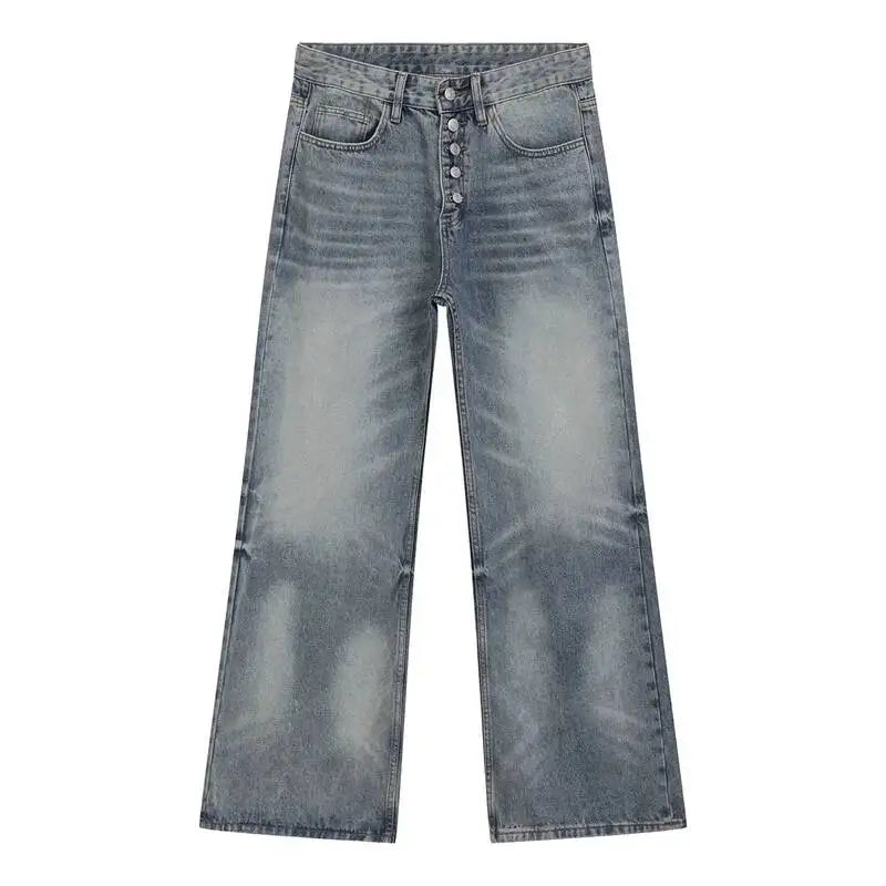 Vintage Blue Button Fly Wide Leg Jeans