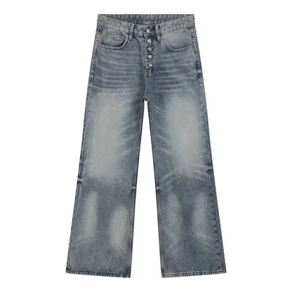 Vintage Blue Button Fly Wide Leg Jeans