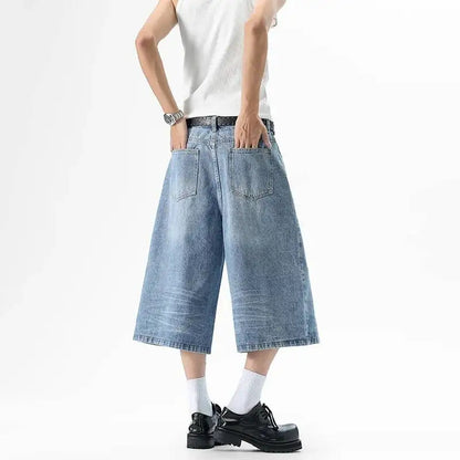 Whiskered Blue Denim Baggy Long Jorts