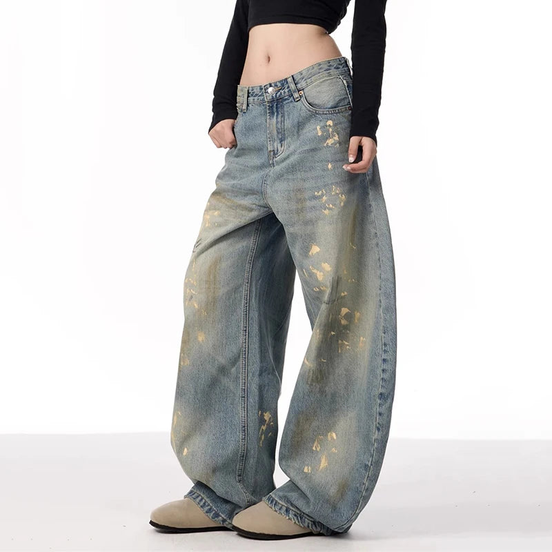 Blue Desert Wash Painted Baggy Jeans