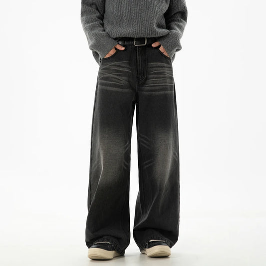 Whiskered Black Baggy Jeans