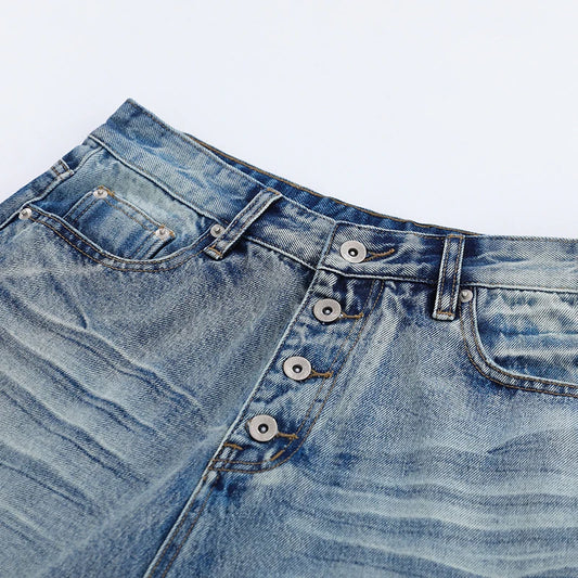 Blue Button Fly Baggy Jorts