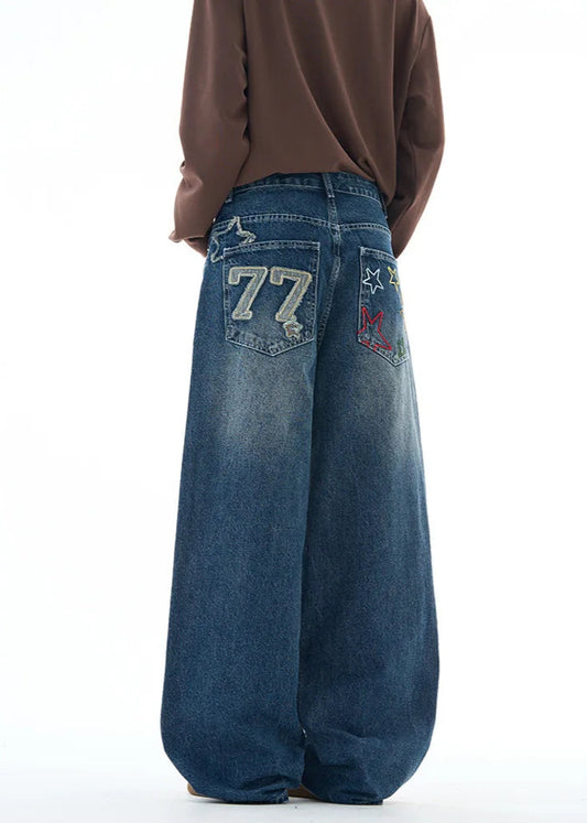 Embroidered "77" Baggy Jeans