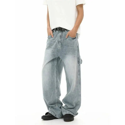 Washed Blue Wide Leg Carpenter Jeans