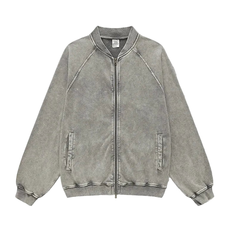 Faded Double Zip Up Fleece Bomber Jacket