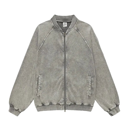 Faded Double Zip Up Fleece Bomber Jacket