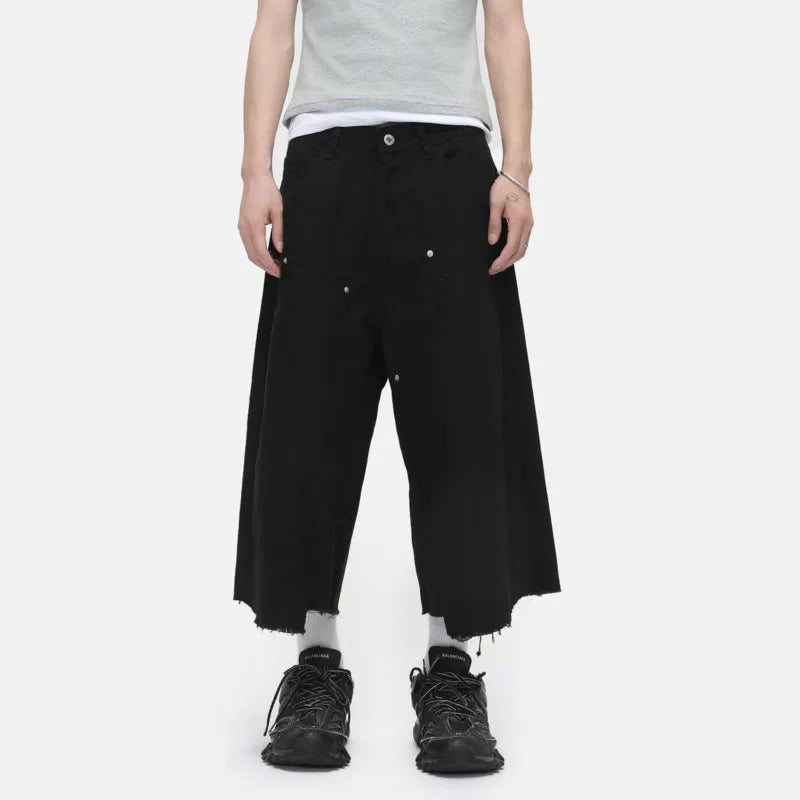 Raw Edge Double Knee Baggy Long Jorts