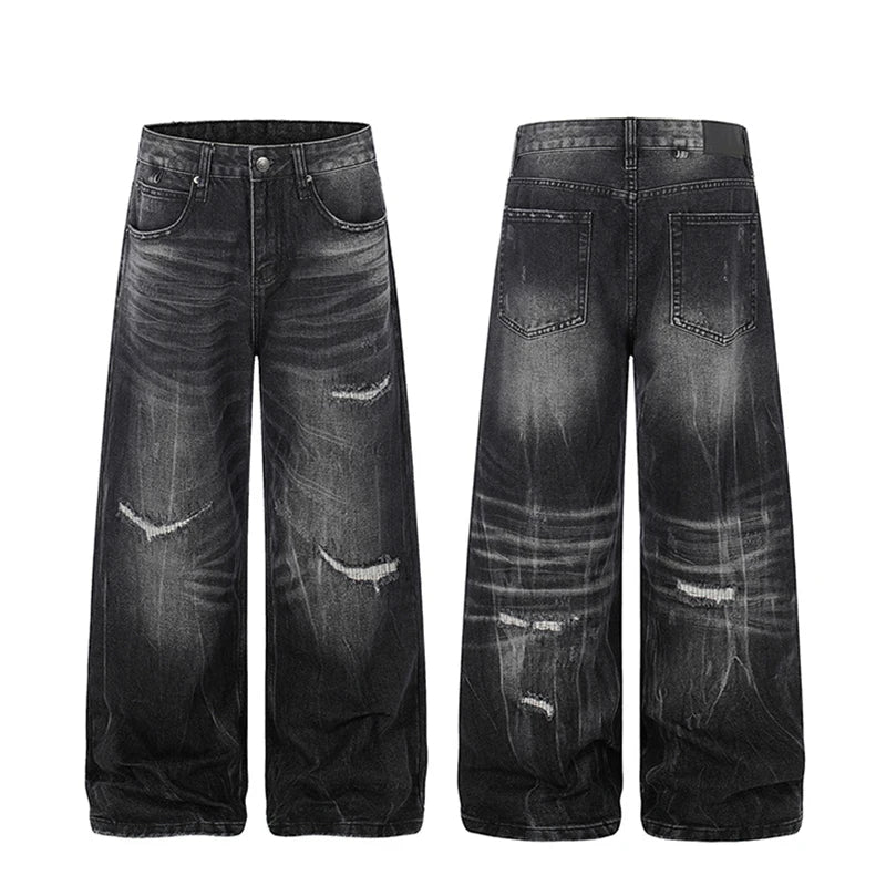 Black Washed & Distressed Baggy Jeans