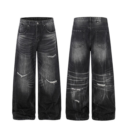 Black Washed & Distressed Baggy Jeans