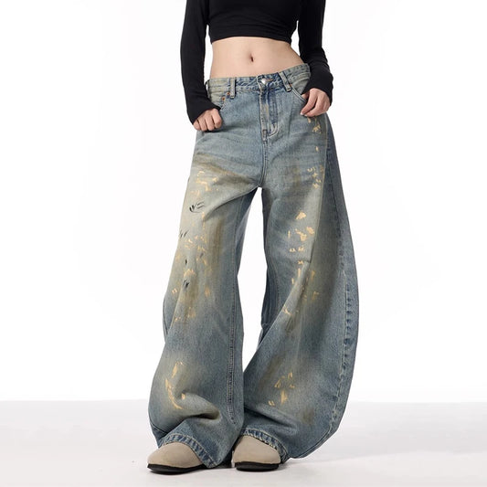 Blue Desert Wash Painted Baggy Jeans